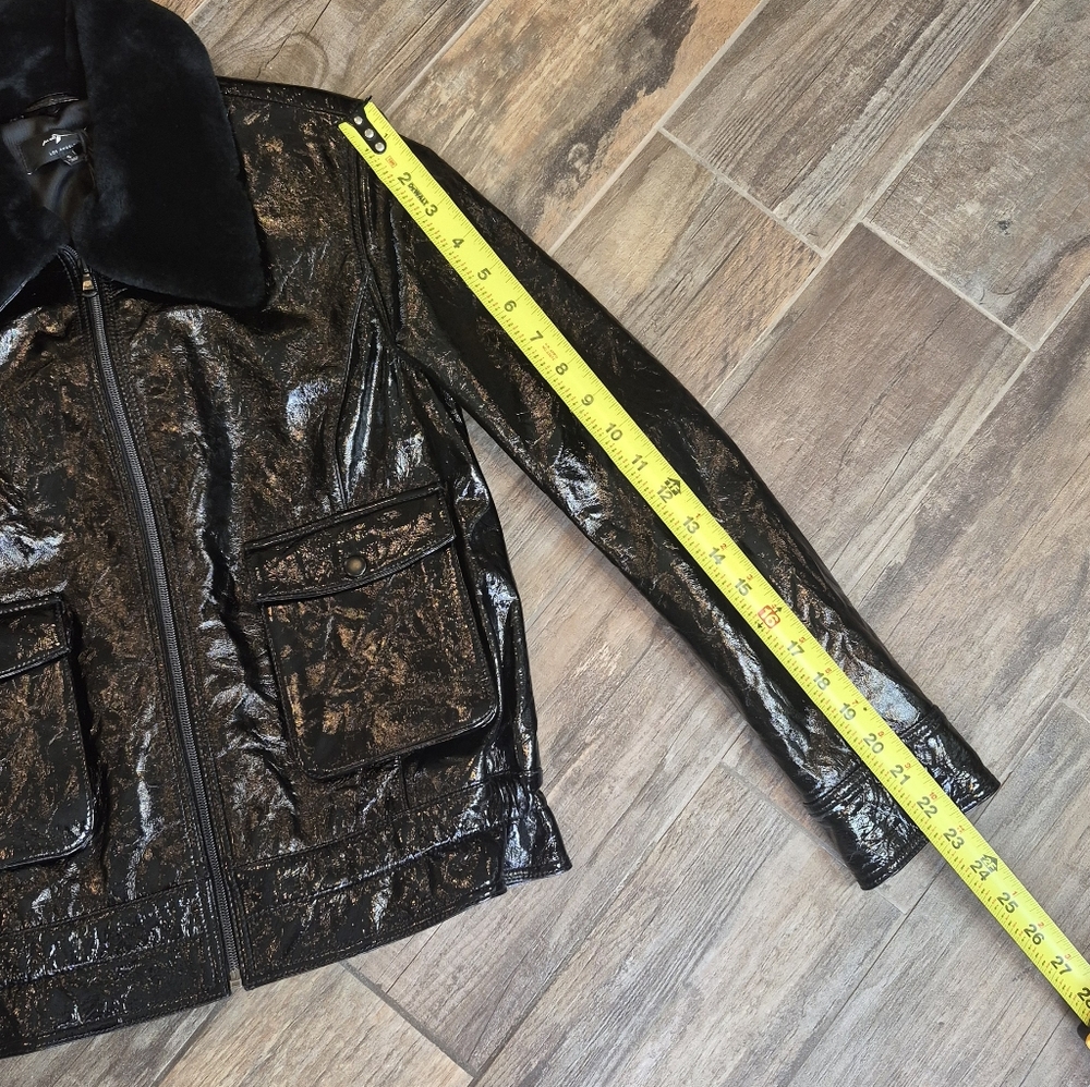 7 For All Mankind Genuine Patent Leather Full-Zip Fur Collar Jacket, S, $695 - Picture 5 of 15